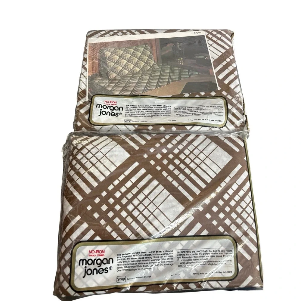 Morgan Jones Double Flat And Fitted Sheet Brown White 81x96 (54x76) Made In USA
